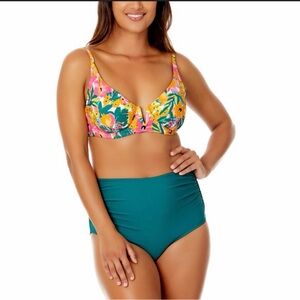 Anne Cole XL Women's sunshine floral v wire elongated underwire bikini swim top